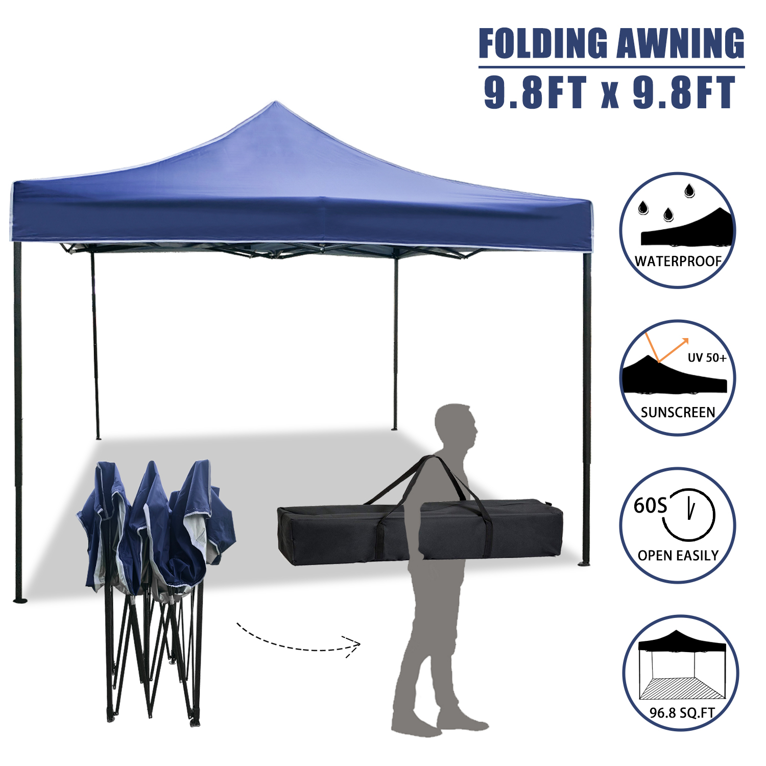 Pop up Canopy 10x10 Pop up Canopy Tent Folding Protable Ez up Canopy Sun Shade , 118.1 in, Blue - image 1 of 6