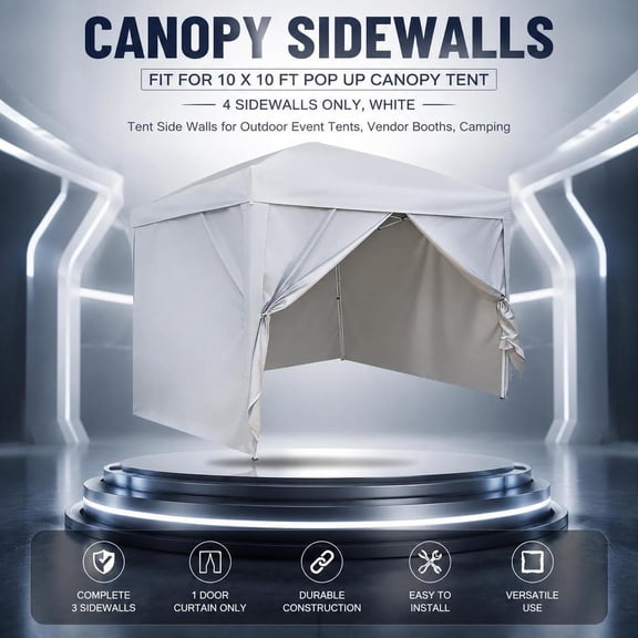 Pop up Canopy Sidewalls, 10 x 10 Ft, 4 Panels, 210D Silver-Coated Oxford, Waterproof, Sun Protection, White