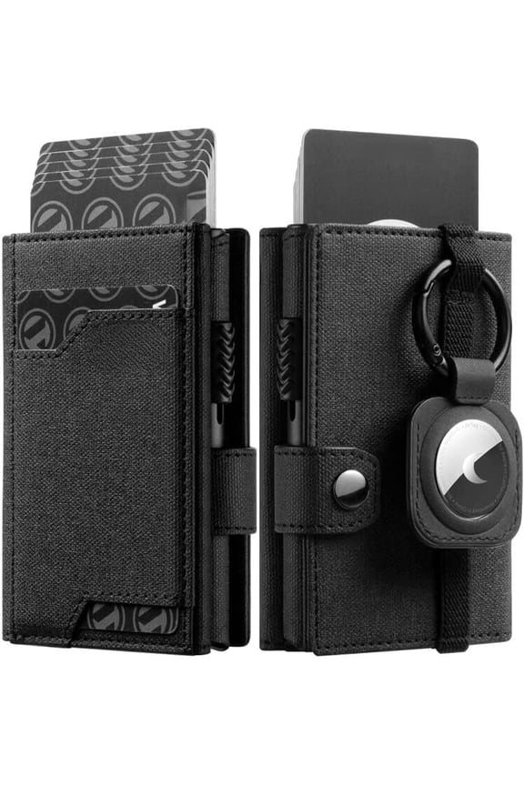 Pop up Card Wallet with AirTag Holder RFID Blocking Credit Card Holder with Banknote Compartment & ID Window for Men(Black)