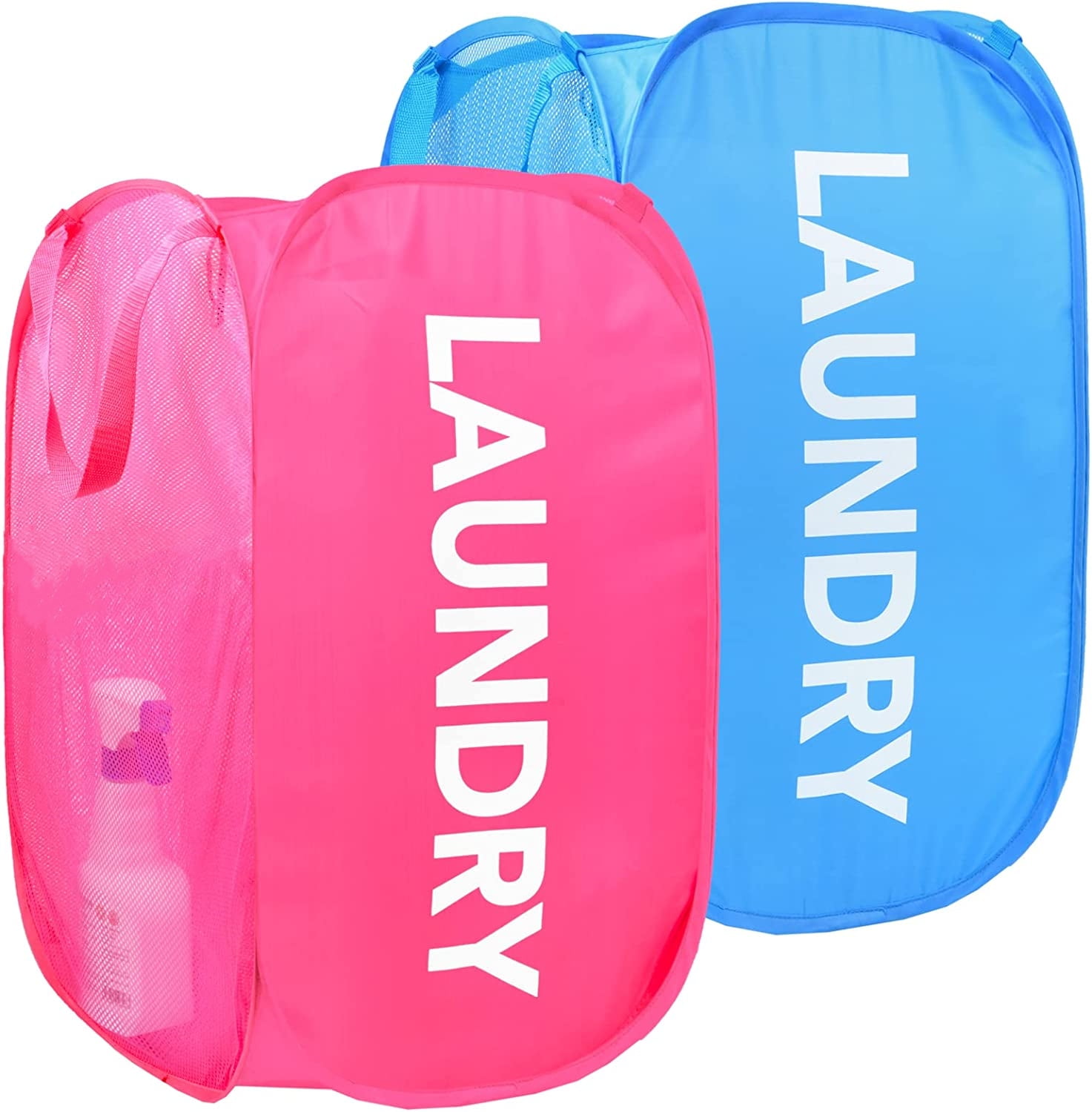 Pop up Laundry Hamper (2 Pack), Foldable Popup Mesh Hamper Dirty