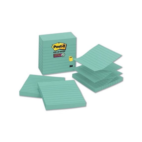 Pop-up Notes Refill Lined, 4 x 4, Aqua Wave, 90-Sheet, 5/Pack