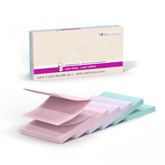 Pop-up Notes Super Sticky 100% Recycled Paper, 3x3 Inch Square Pads, 6 Packs with 70 Sheets Each, Perfect for Office Home Use, Multicolor