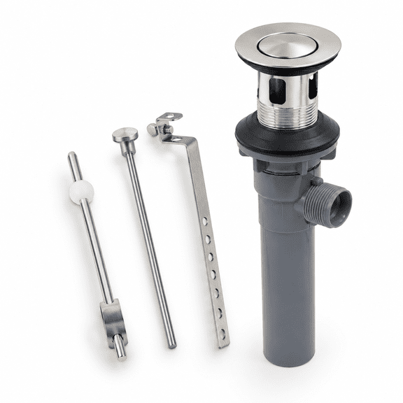 Pop-up Sink Drain Stopper With Lift Rod And Overflow, Brushed Nickel