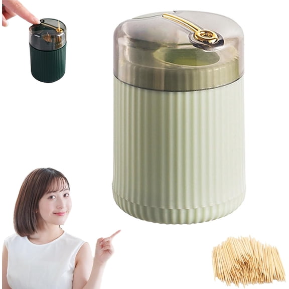 Pop-up automatic toothpick dispenser, portable toothpick holder, dispenses toothpicks with a press of a button, holds 80 toothpicks, suitable for after meals, picnics, and fruit.