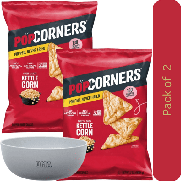 PopCorners Kettle Corn Popped Corn Chips, 2 Pack (7 oz Each) with Bowl by OMA