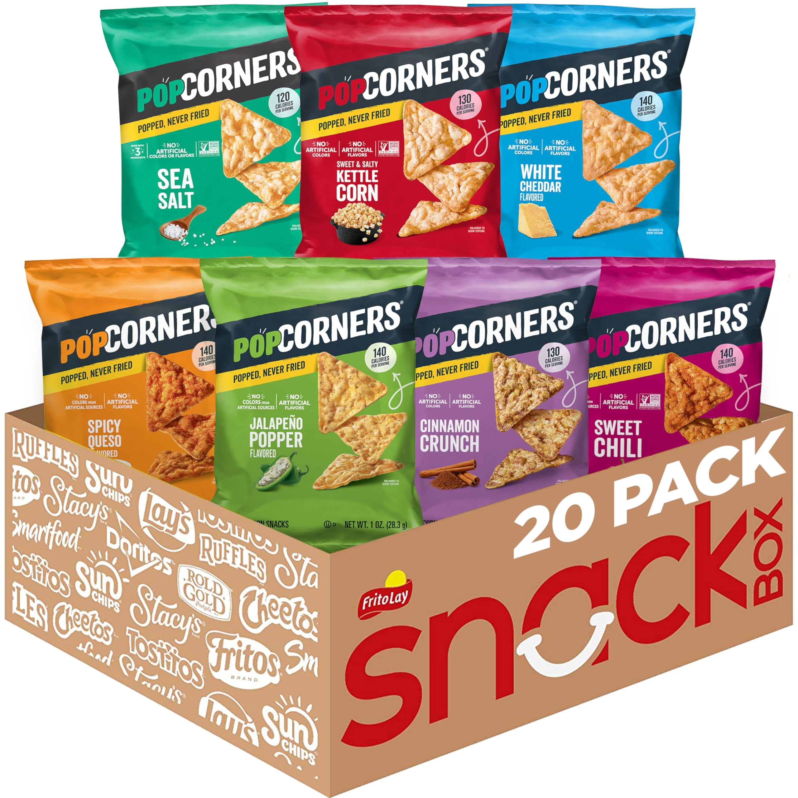 PopCorners Popped Corn Chips, 7 Flavor Variety Snack Pack, 1 oz