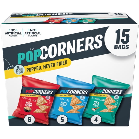 PopCorners Popped Corn Snack Chips, 3 Flavor Variety Pack, 15 Count Multipack