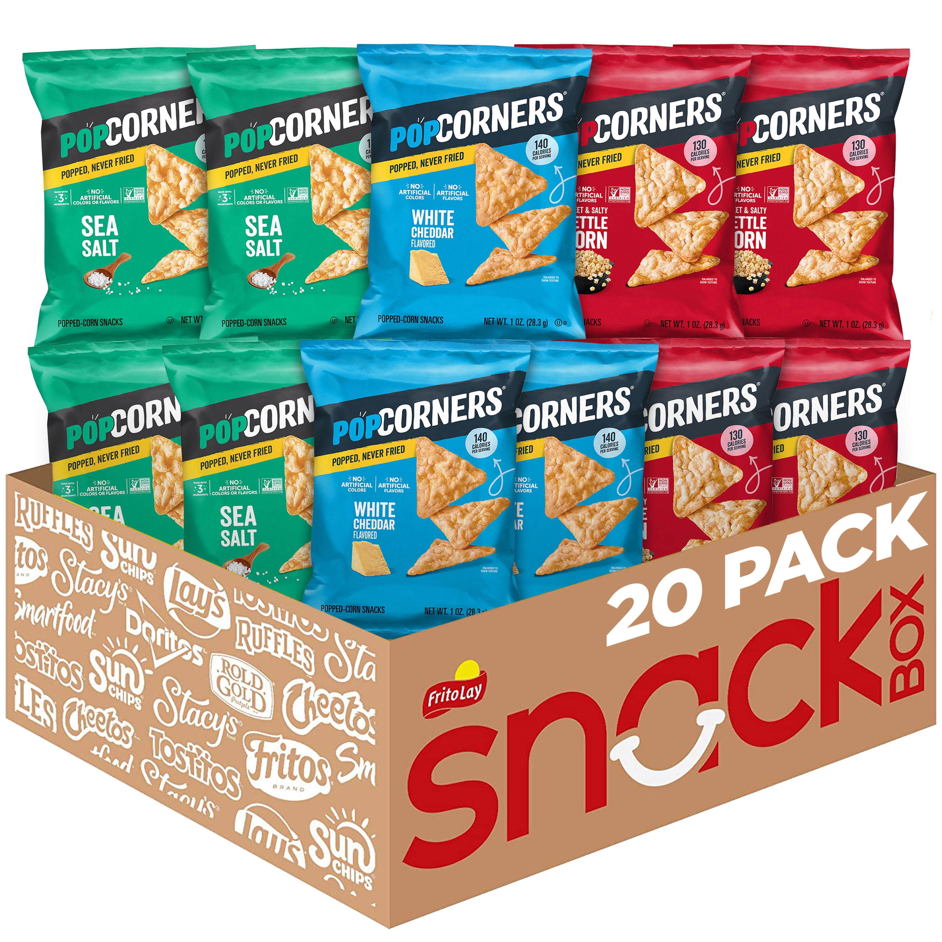 PopCorners Popped Corn Snacks, 3 Flavor Variety Pack Chips Gluten Free, 1oz 20 count