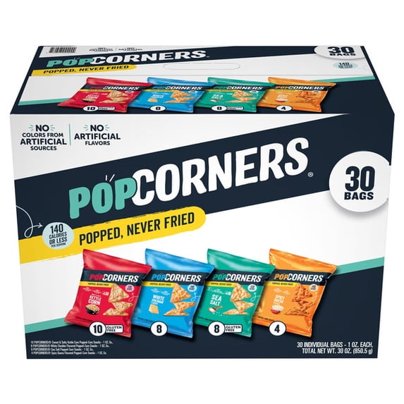 PopCorners Popped Corn Snacks Variety Pack, 1 oz, 30-Count – Individually Wrapped Crunchy Snacks