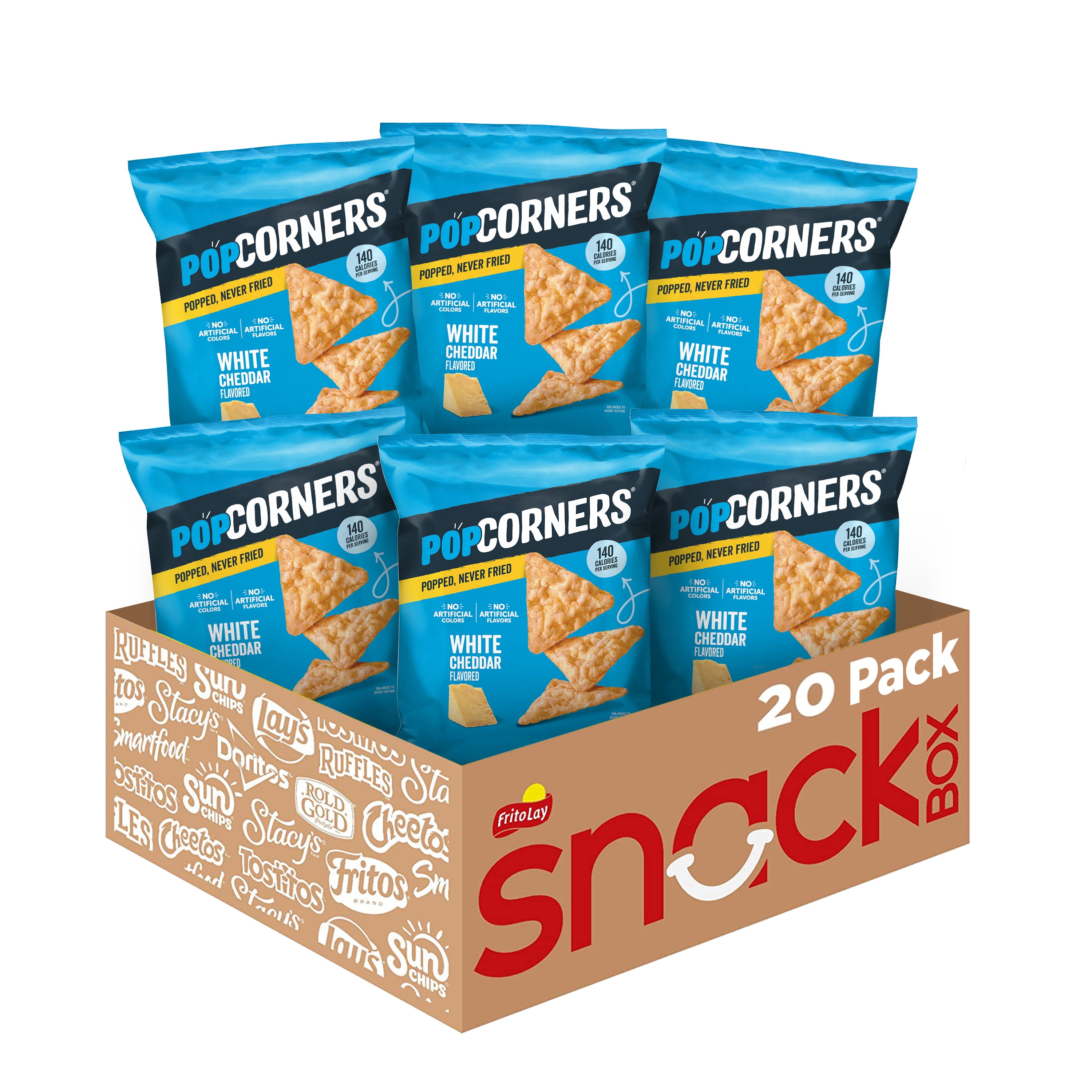PopCorners Popped Gluten Free Corn Snacks, White Cheddar, 1 oz Bags, 20 Count