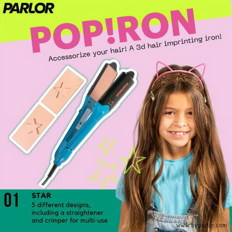 PopIron Hair Straightener First 3D Image Hair Imprinting Iron Comes with 5 Different Plates Including Hair Straightener Crimper and 3 Fun Shapes. Perfect hot Tool for Hair Art or Festival