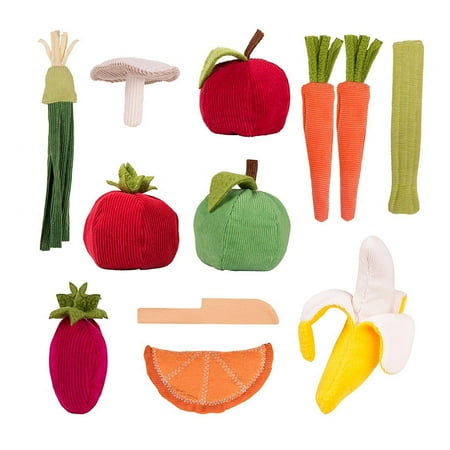 PopOhVer 12 Pieces Plush Polyester Play Food Set, Fruits & Vegetables (Multi-color)