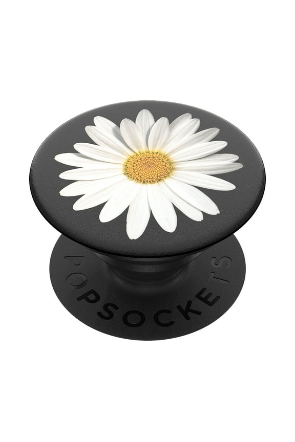 Adhesive Phone Grip with Expandable Kickstand and swappable top - White Daisy