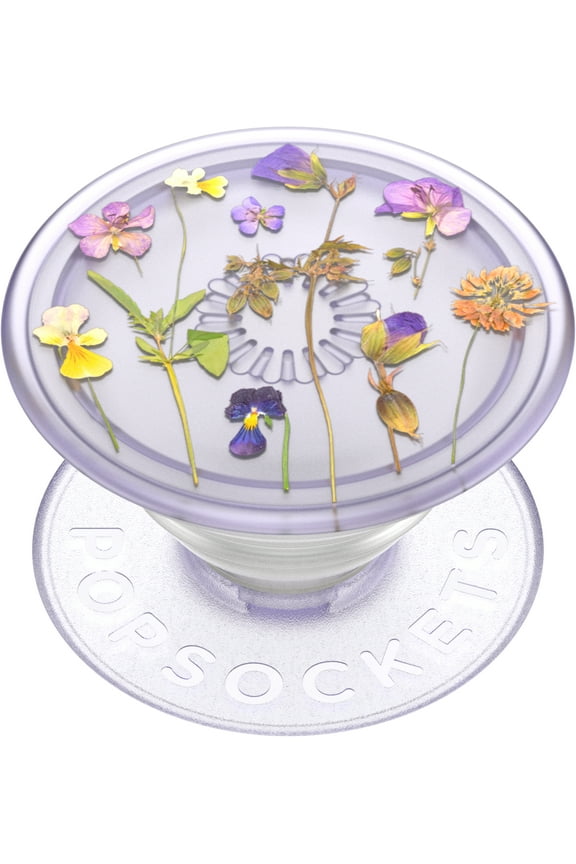 Adhesive Plant-Based Phone Grip with Expanding Kickstand, Eco-Friendly and Swappable Top -Translucent Purple Fields