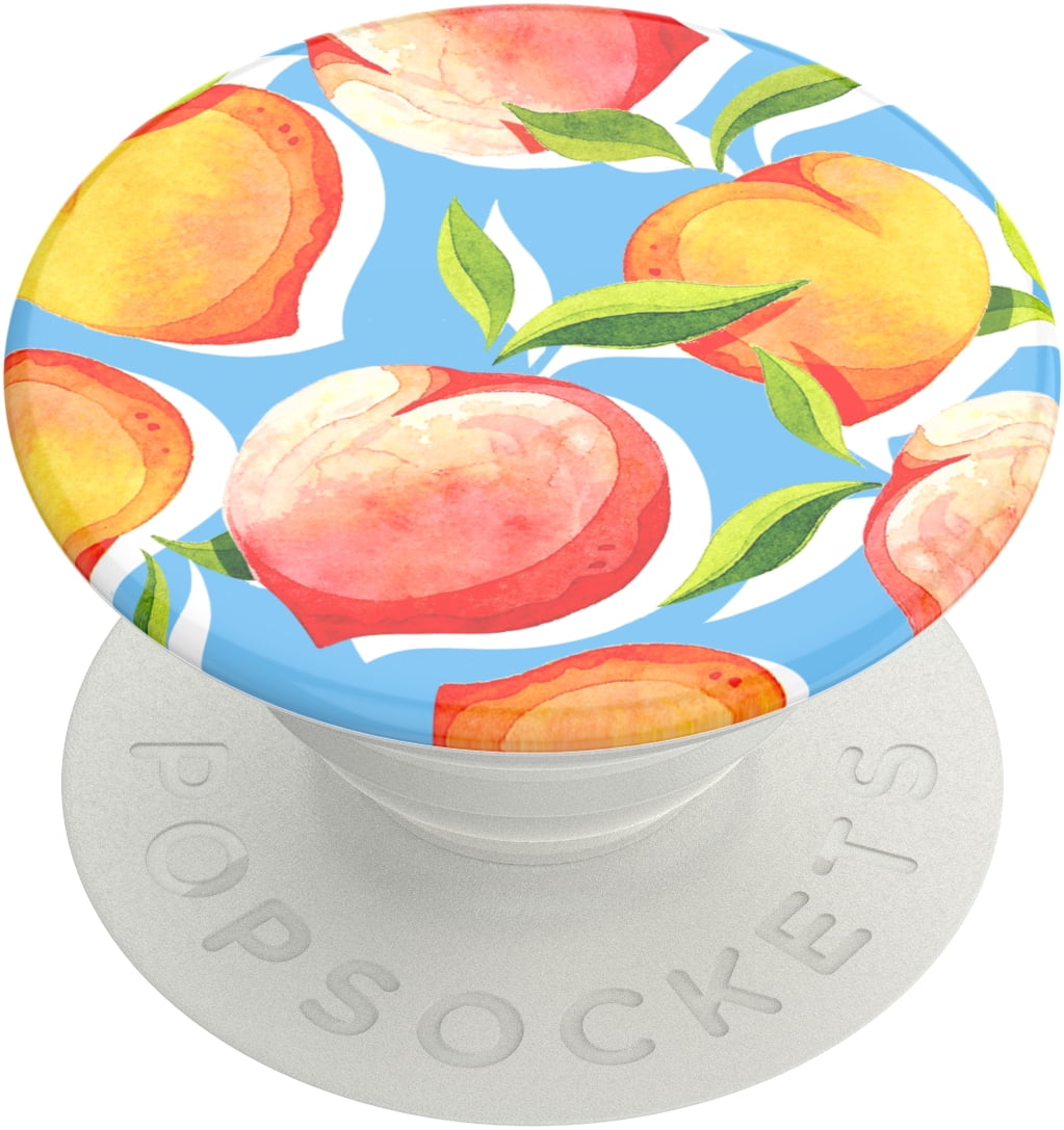 Cute Peaches and Eggplants on Stripes PopSockets Grip and Stand for Phones  and Tablets