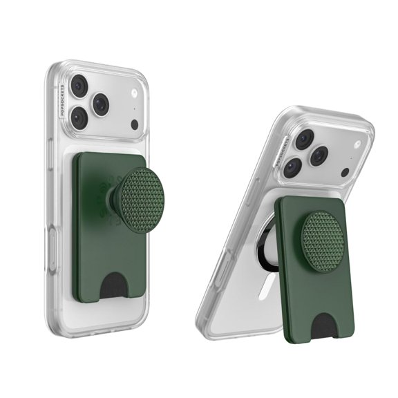 PopSockets Kick-Out Wallet for MagSafe, Adjustable Kickstand, Magnetic Stand, Green - Knurl Forrest