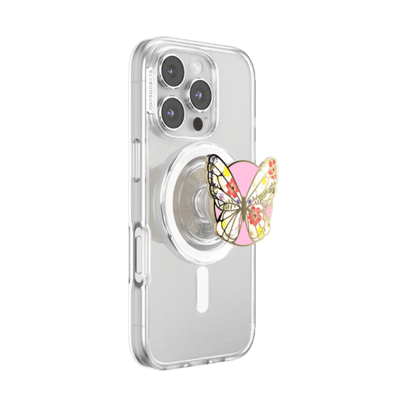 PopSockets Phone Grip for MagSafe, Magnetic Holder, Phone Stand, Enamel - Enamel Mariposa Bloom