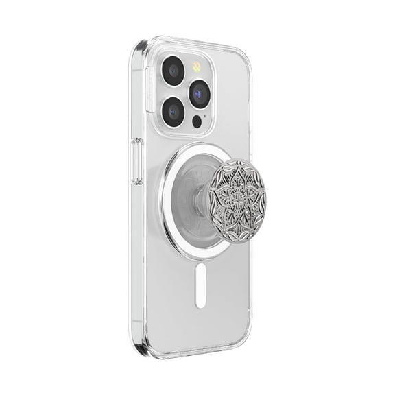 PopSockets Phone Grip for MagSafe, Magnetic Holder, Phone Stand, Silver - Mandala Silver