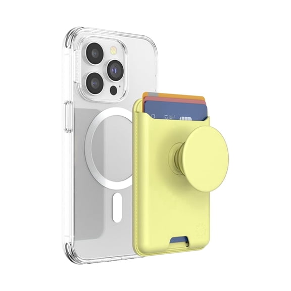 PopSockets Phone Wallet for MagSafe, Phone Card Holder with Grip, Yellow - Butter Yellow