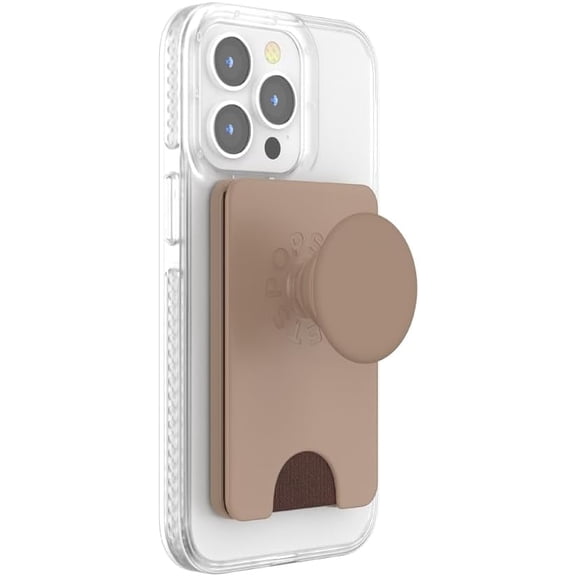 PopSockets Phone Wallet for MagSafe, Phone Card Holder with Grip, Brown - Latte