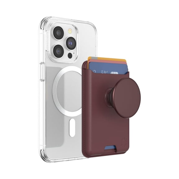 PopSockets Phone Wallet for MagSafe, Phone Card Holder with Grip - Oxblood