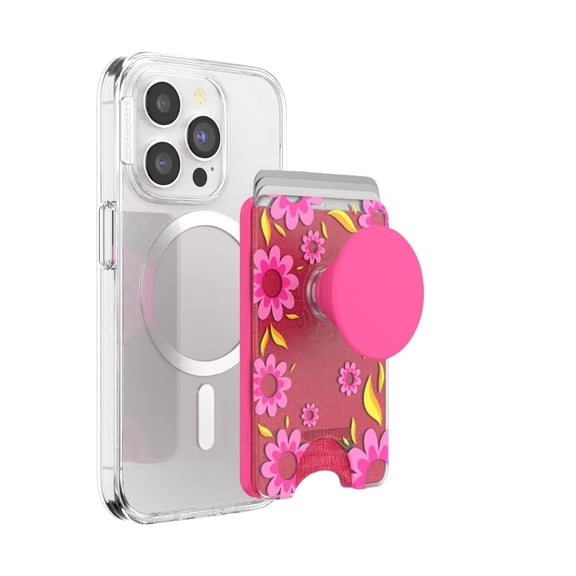 PopSockets Phone Wallet for MagSafe, Phone Card Holder with Grip, Hot Pink - Pink Relief
