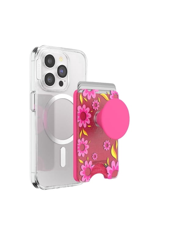 Phone Wallet for MagSafe, Phone Card Holder with Grip, Hot Pink - Pink Relief