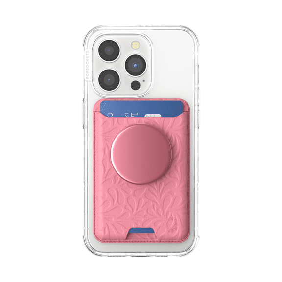 PopSockets Phone Wallet for MagSafe, Phone Card Holder with Grip, Pink - Putty Tooled