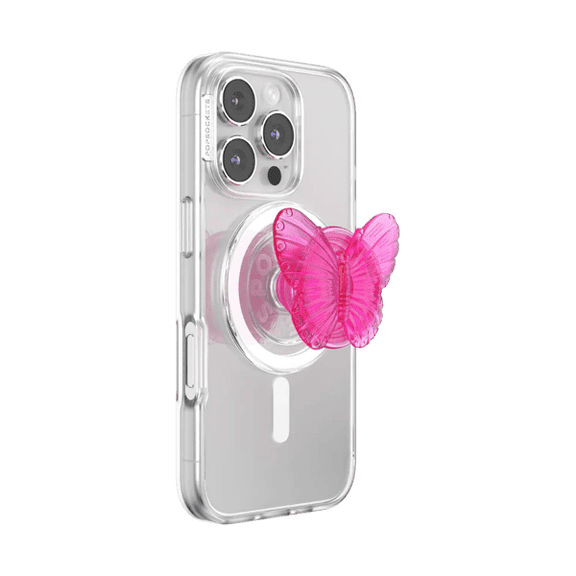 PopSockets Phone Grip for MagSafe, Magnetic Holder, Phone Stand, Butterfly - Molded Butterfly Magenta