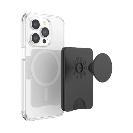 PopSockets Phone Wallet for MagSafe, Phone Card Holder with Grip, Black - Black