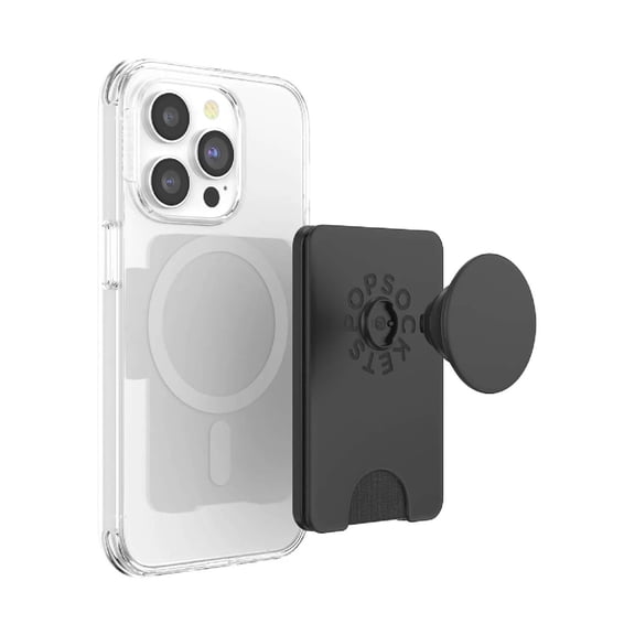 PopSockets Phone Wallet for MagSafe, Phone Card Holder with Grip, Black - Black