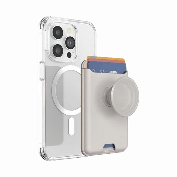 PopSockets Phone Wallet for MagSafe, Phone Card Holder with Grip, White - Horchata