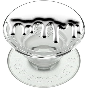 PopSockets Premium Grip with Swappable Top for Cell Phones, PopGrip Chrome Drip Silver
