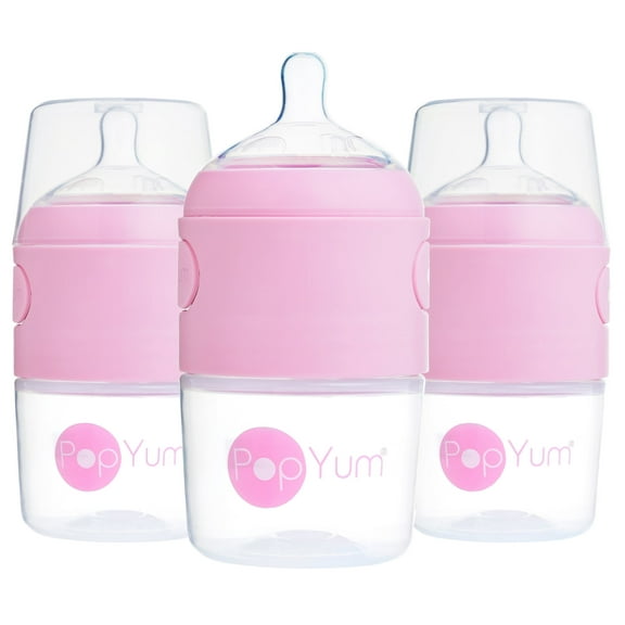 PopYum 5 oz Anti-Colic Formula Making Baby Bottle 3-Pack - Pink
