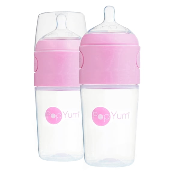PopYum 9 oz Anti-Colic Formula Making Baby Bottle 2-Pack - Pink