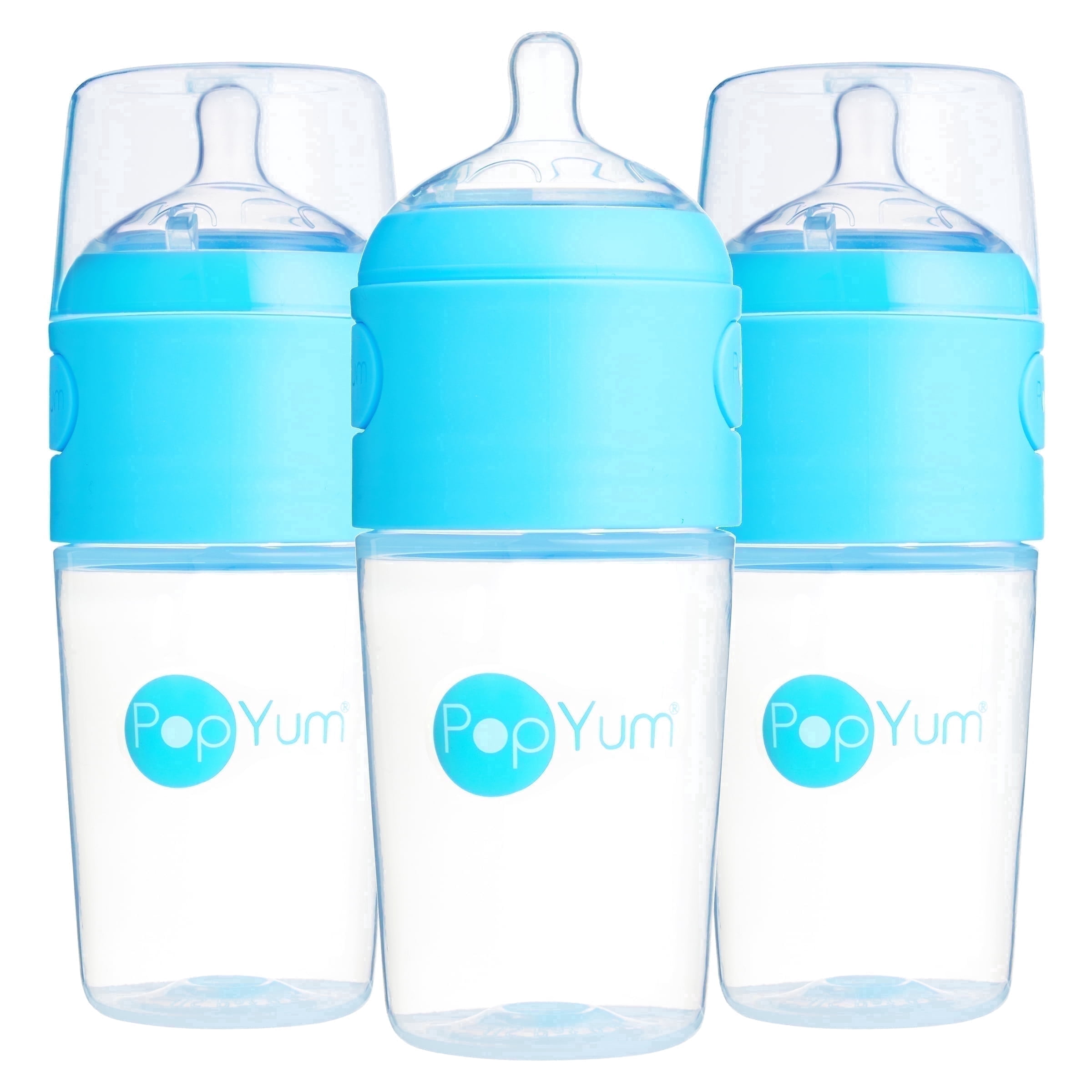 PopYum 9 oz Anti-Colic Formula Mixing Baby Bottles, 3-Pack, Blue