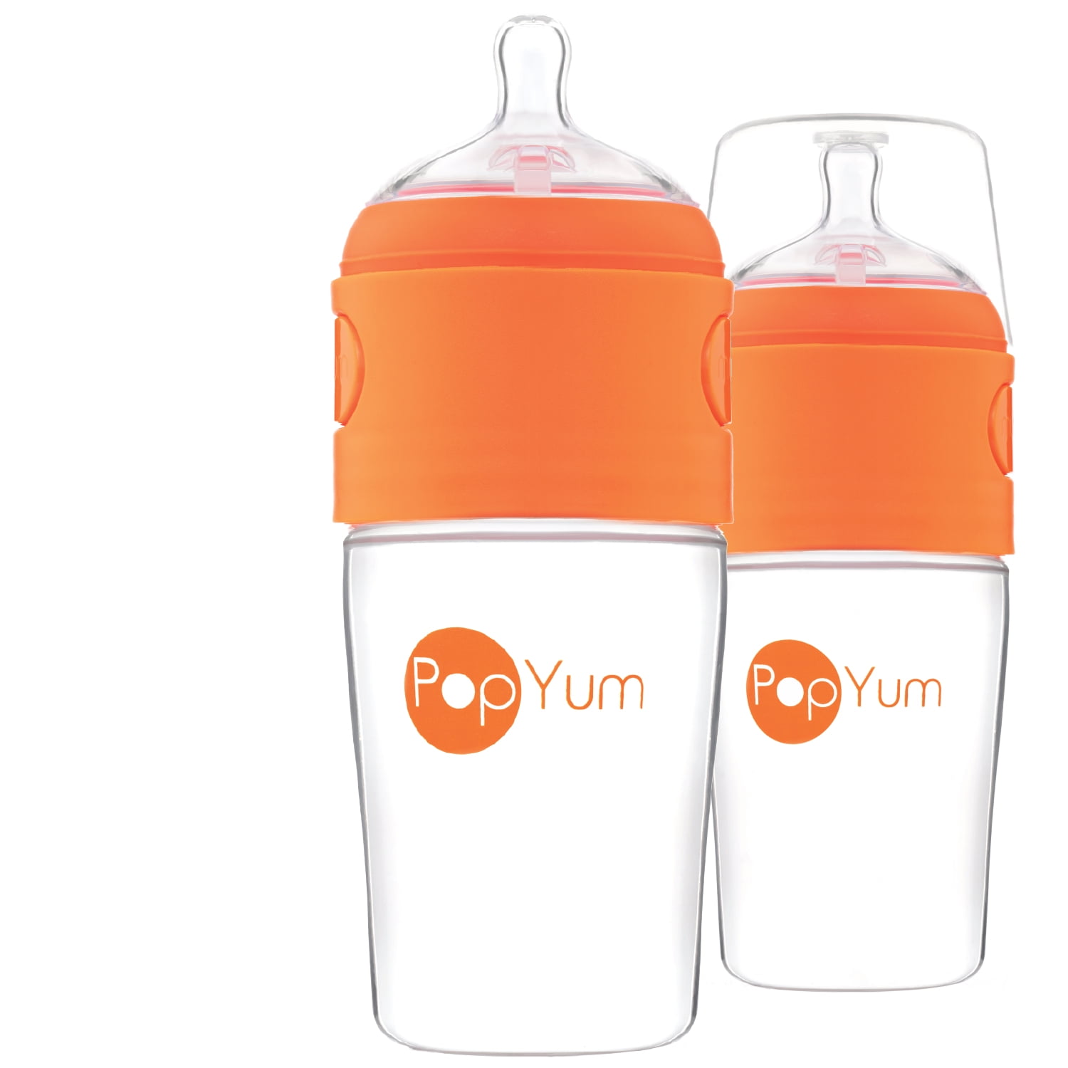PopYum 9 oz Anti-Colic Formula Making Baby Bottle 2-Pack - Orange