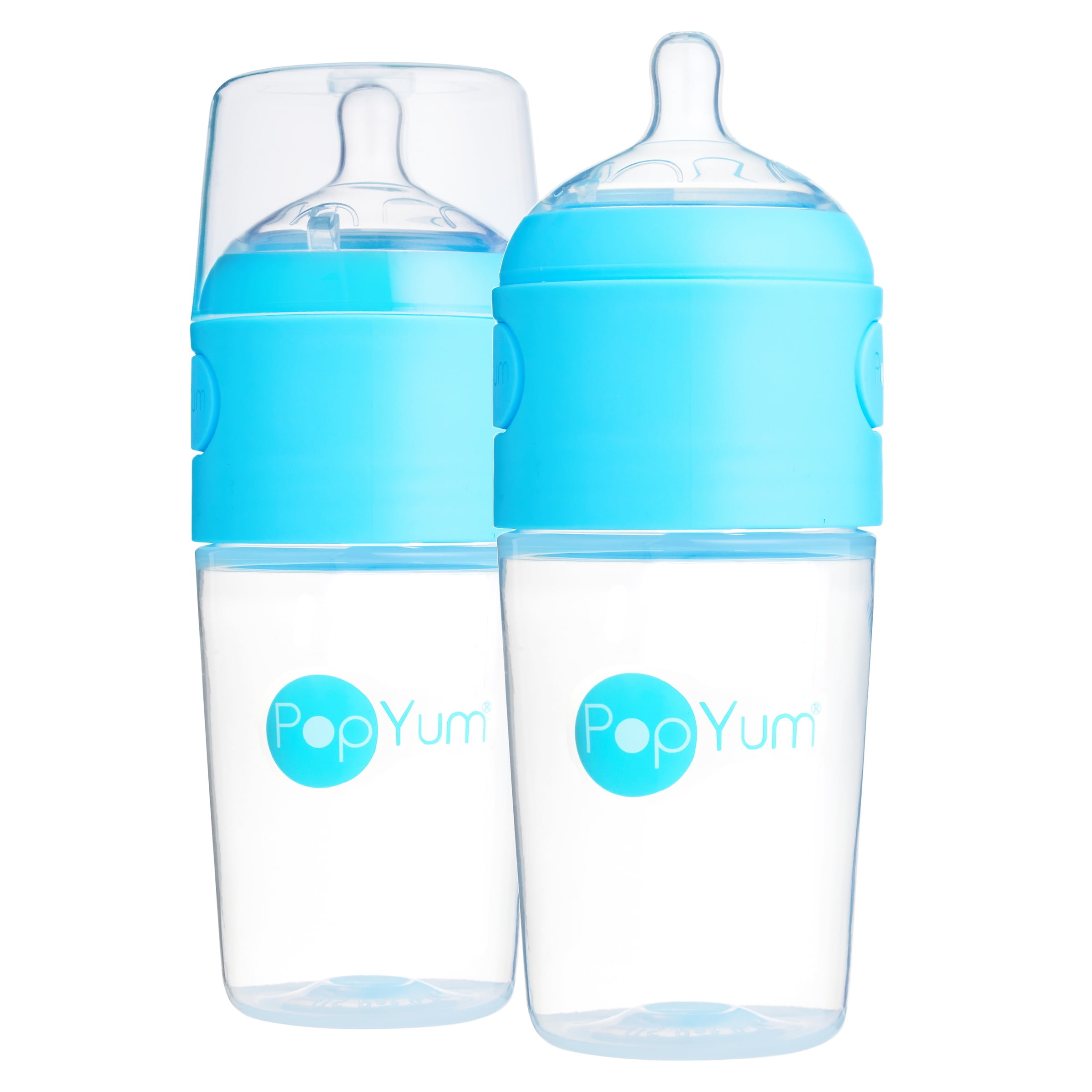 PopYum 9 oz Sky Blue Anti-Colic Formula Making Baby Bottle, 2-pack (with #2 nipples)