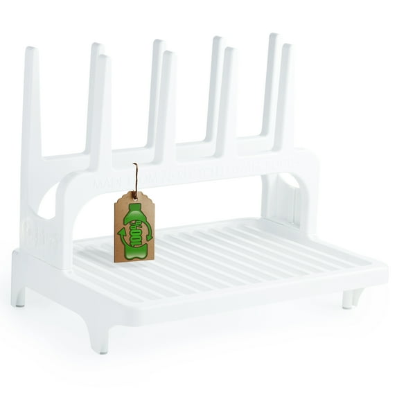 PopYum Glacier White Space Saving Drying Rack from 100% Recycled Bottles, countertop for baby bottles, plastic bags, cups, glass, tumblers, compact