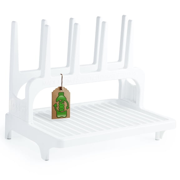 PopYum Glacier White Space Saving Drying Rack from 100% Recycled Bottles, countertop for baby bottles, plastic bags, cups, glass, tumblers, compact