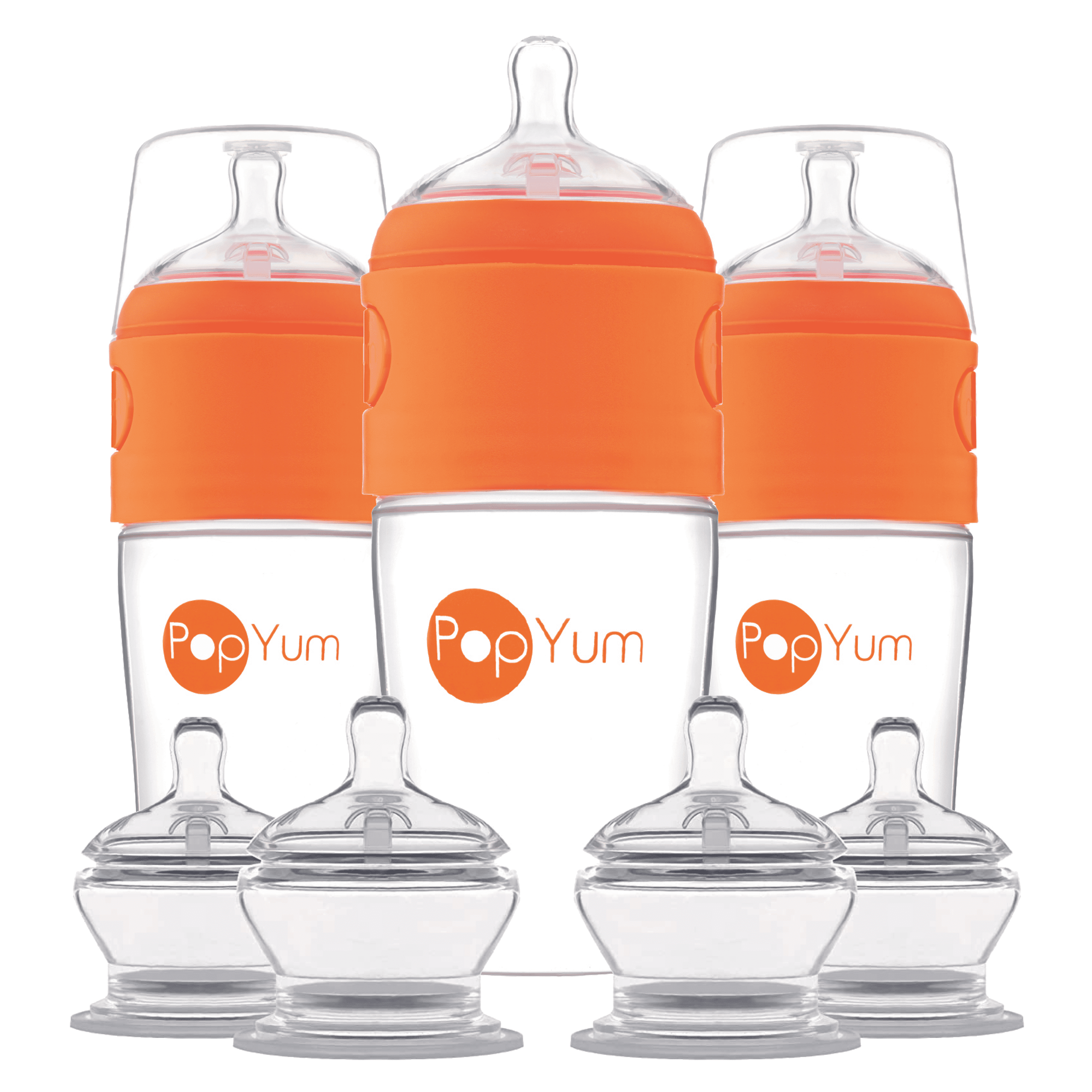 PopYum Orange 9oz Formula Making Baby Bottle + Nipple 7 Piece Bundle