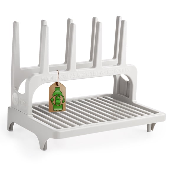 PopYum Seattle Gray Space Saving Drying Rack from 100% Recycled Bottles, countertop for baby bottles