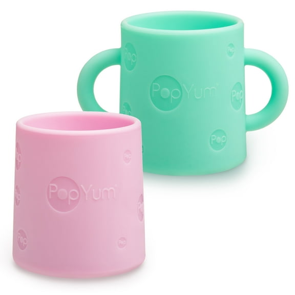 PopYum Silicone Training Cup 2-Pack for Baby and Toddler, tumbler (mint green, pastel pink)