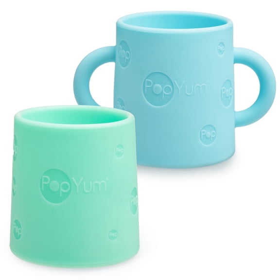 PopYum Silicone Training Cup 2-Pack for Baby and Toddler, tumbler (sky blue, mint green)
