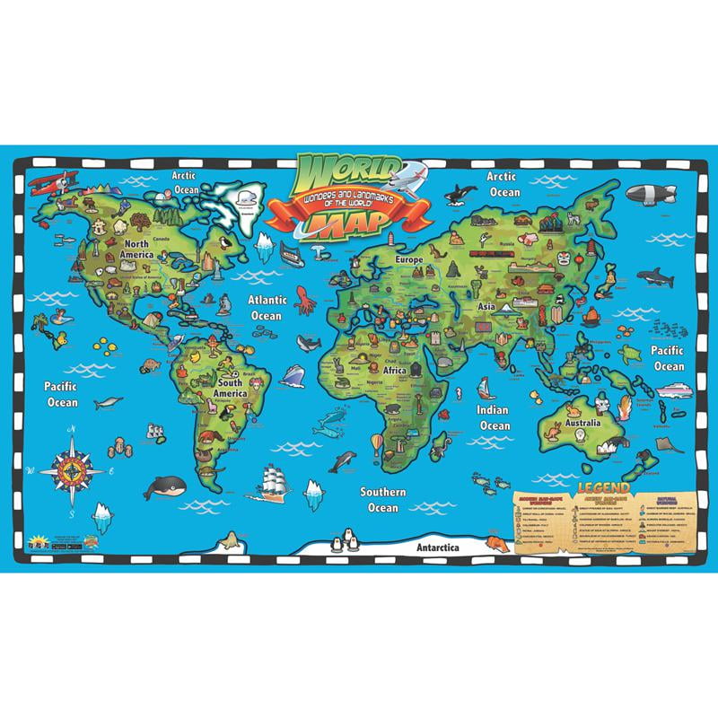 Kid's Laminated Interactive World Map Poster with Free App