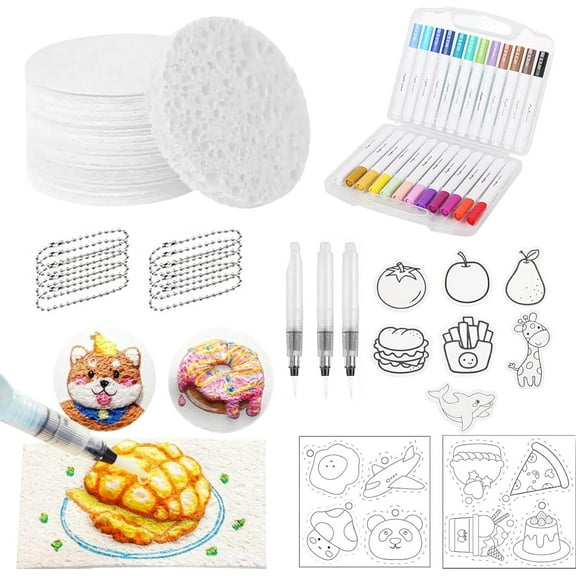 Popart Create Dimensional Art Magic, Magic Foam Texture Painting Kit, Including 10 PCS Foam Texture Paper, 12 Colors Brush Tip Acrylic Paint Markers, Magical 3D Effect Texture Painting Kit(Circle)