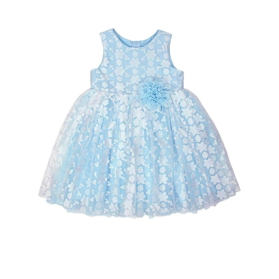 Popatu Girls' Blue Sleeveless Party Floral Lace Dress, 5-6