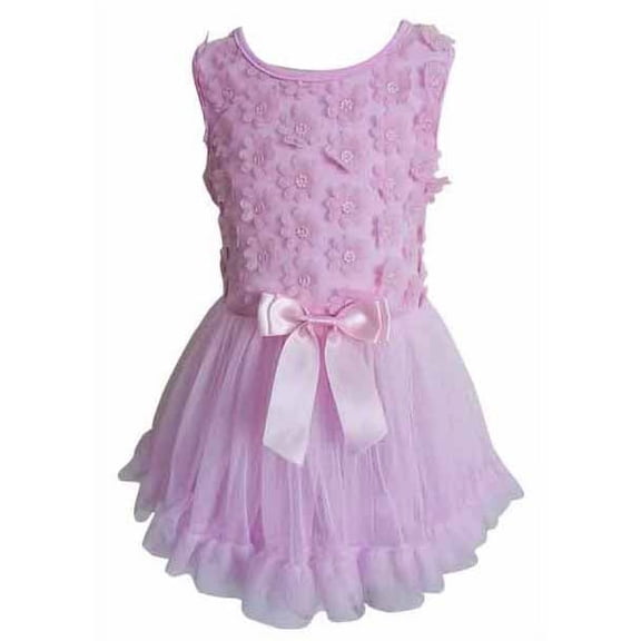 Popatu Little Girl Sleeveless 3D Flower Tutu Dress, Pink Tulle with Ruffles (Sizes XS to L)