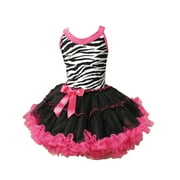 POPATU Little Girl's Fuschia and Black Zebra Print Petti Tutu Birthday Party Dance Dress- Large (6/7)