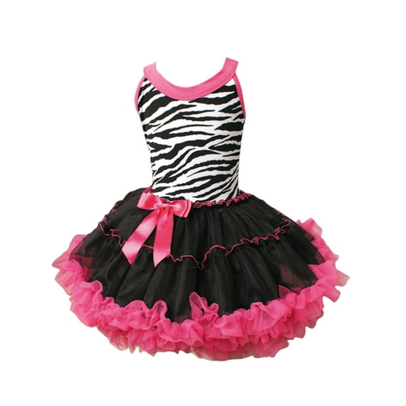 Popatu Little Girl's Fuschia and Black Zebra Print Petti Tutu Birthday Party Dance Dress- Medium (5/6)